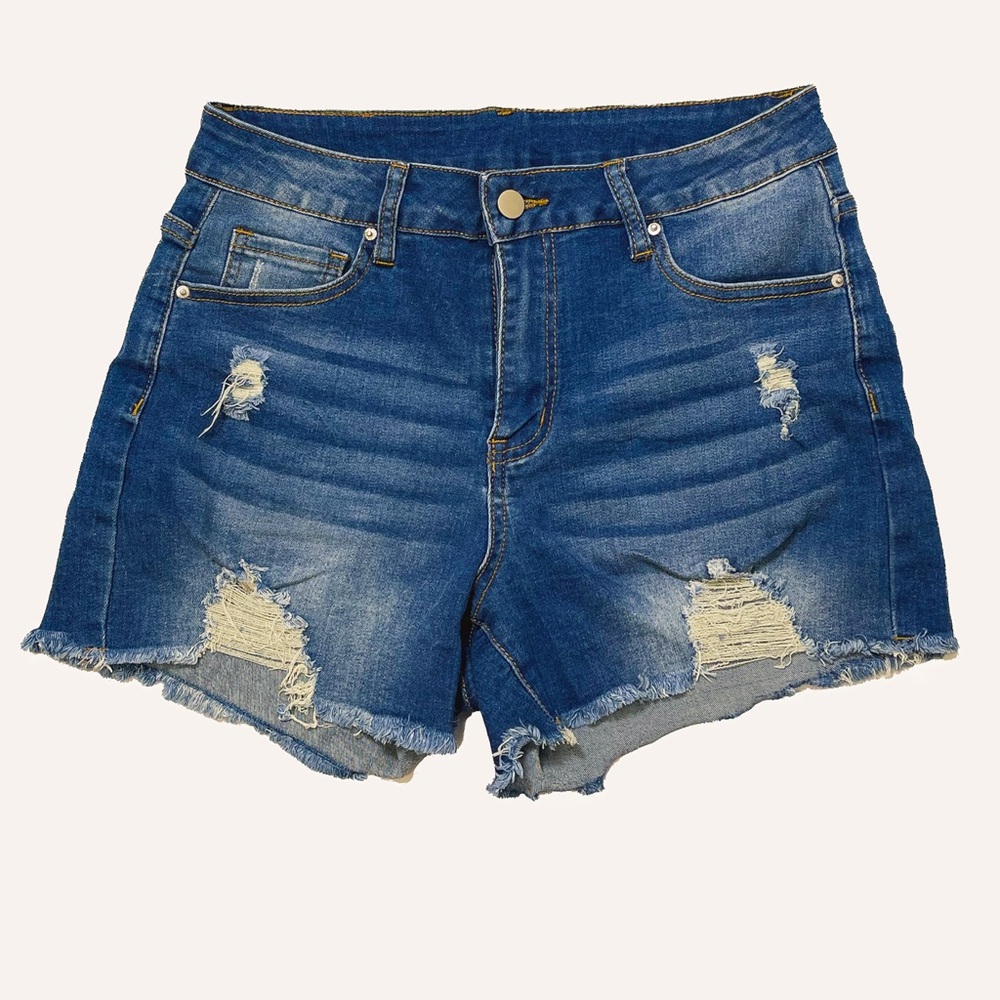 Denim Blue Distressed Women Shorts